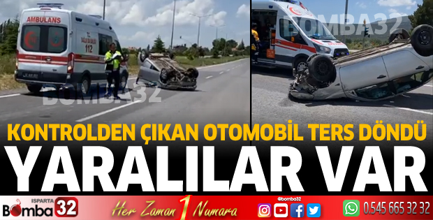 Kontrolden çıkan otomobil ters döndü