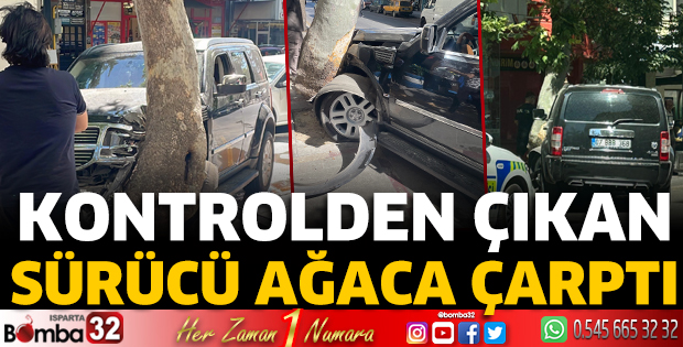 Kontrolden çıkan sürücü ağaca çarptı