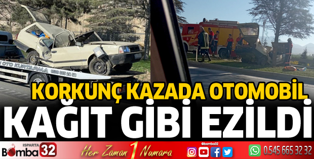 Korkunç kazada otomobil kağıt gibi ezildi