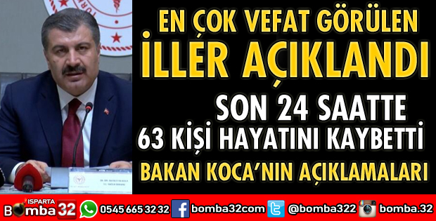 KORONAVİRÜSE BAĞLI ÖLÜMLERİN EN ÇOK OLDUĞU İLLER