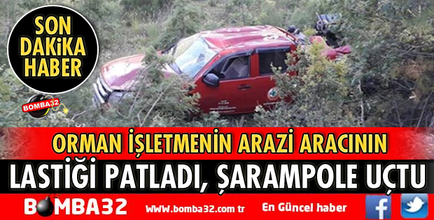 LASTİĞİ PATLAYAN ARAÇ ŞARAMPOLE UÇTU