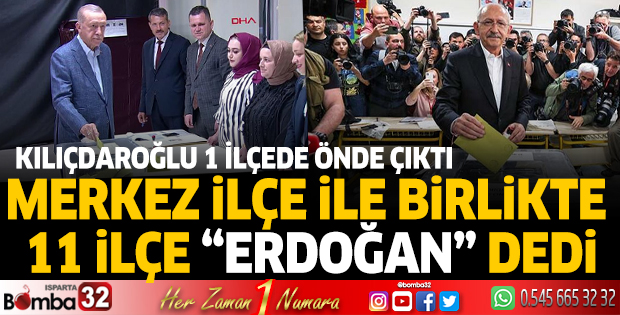 Merkez ve 11 İlçede Erdoğan Önde