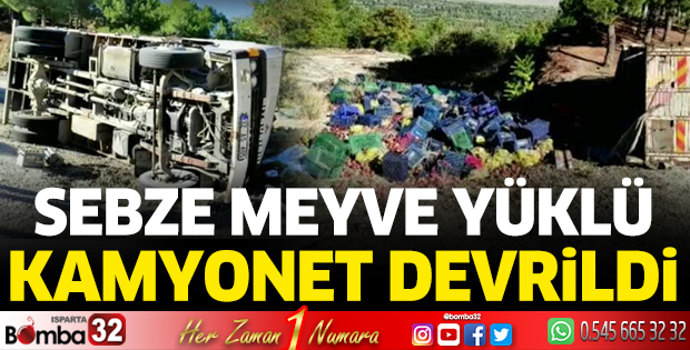 Meyve sebze yüklü kamyonet devrildi
