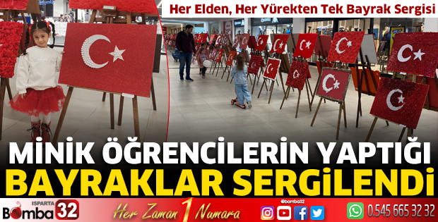 Minik öğrencilerin yaptığı bayraklar sergilendi