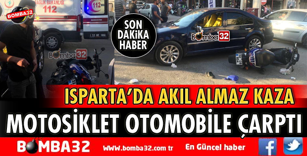 MOTOSİKLET OTOMOBİLE ÇARPTI 1 YARALI