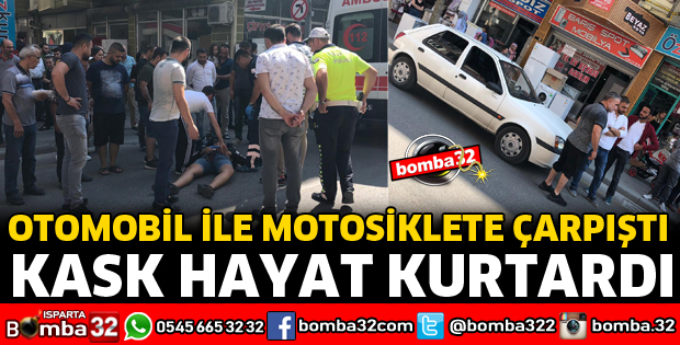 MOTOSİKLET SÜRÜCÜNÜN KASKI HAYATINI KURTARDI