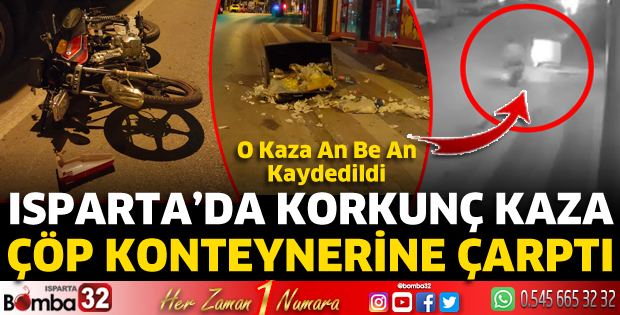 Motosikletin çöp konteynerine çarpma anı kamerada