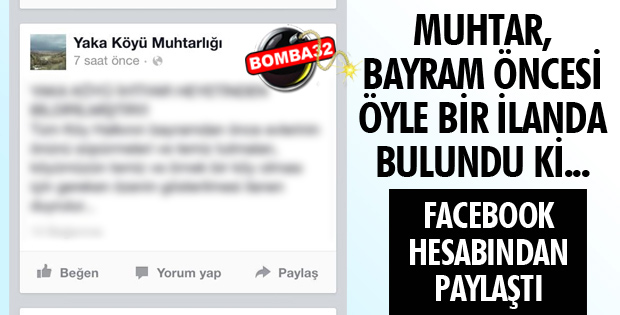 MUHTARLIKTAN ÖRNEK İLAN!