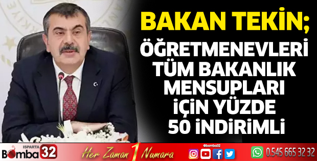 Öğretmenevleri tüm bakanlık mensupları için yüzde 50 indirimli