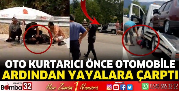 Oto kurtarıcı önce otomobile ardından yayalara çarptı 