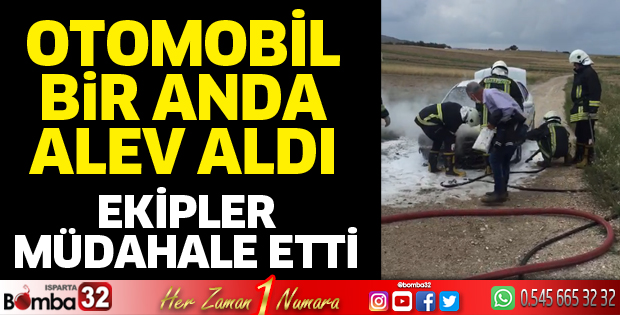 Otomobil aniden alev aldı