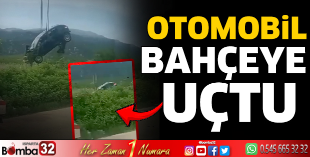 Otomobil bahçeye uçtu