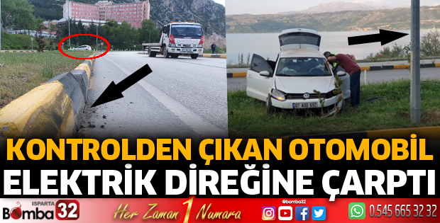 Otomobil elektrik direğine çarptı