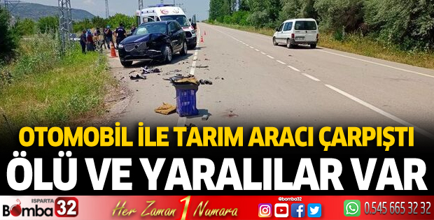 Otomobil ile tarım aracı çarpıştı