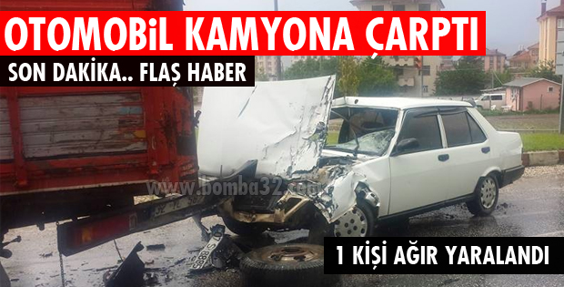 OTOMOBİL KAMYONA ARKADAN ÇARPTI