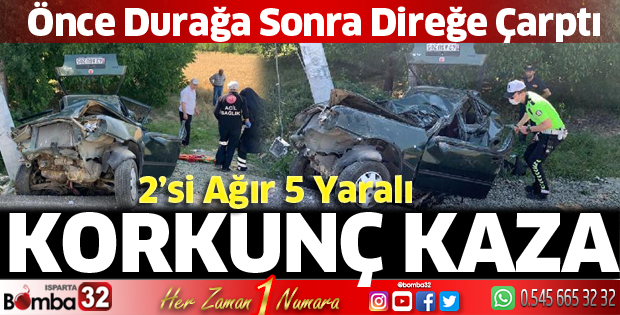Otomobil önce durağa sonra direğe çarptı
