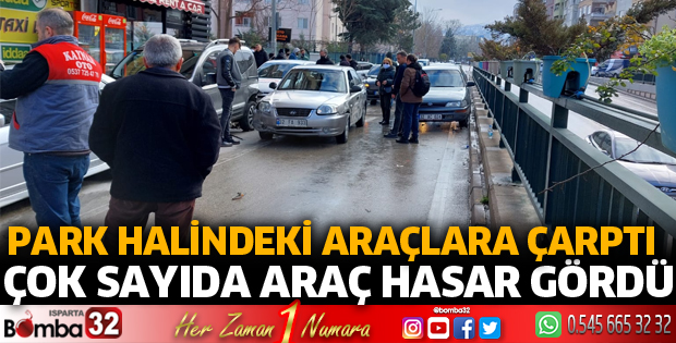Otomobil park halindeki araçlara çarptı