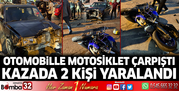 Otomobille motosiklet çarpıştı 2 kişi yaralandı