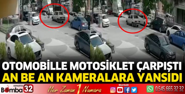 Otomobille motosiklet çarpıştı 