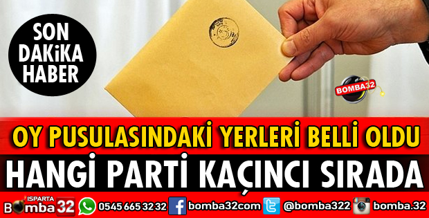 PARTİLERİN OY PUSULASINDAKİ SIRALARI BELLİ OLDU