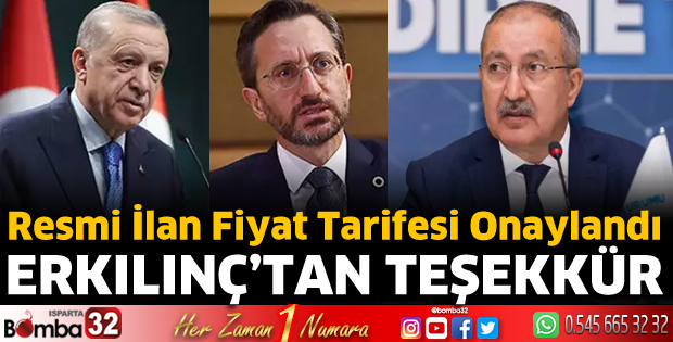 Resmi ilan fiyat tarifesi onaylandı