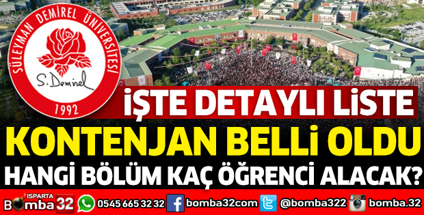 SDÜ'DE KONTENJANLAR BELLİ OLDU