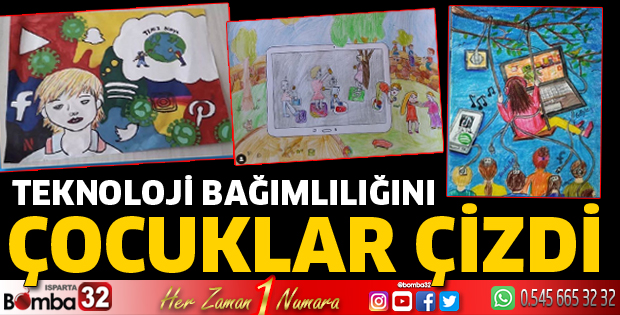 Teknoloji bağımlılığını çocuklar çizdi