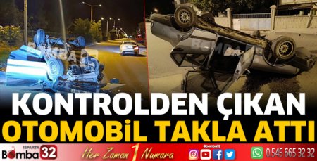  Kontrolden çıkan otomobil takla attı
