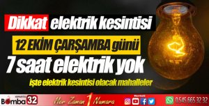 12 Ekim tarihli Isparta il genelinde elektrik kesintileri