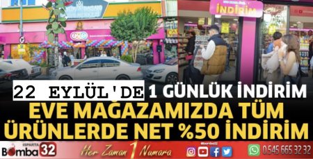 22 Eylül'de  1 günlük Yüzde 50 indirim