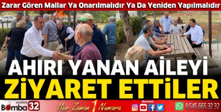 Ahırı yanan aileyi ziyaret ettiler