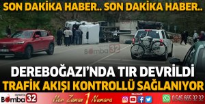 Antalya yolunda TIR devrildi