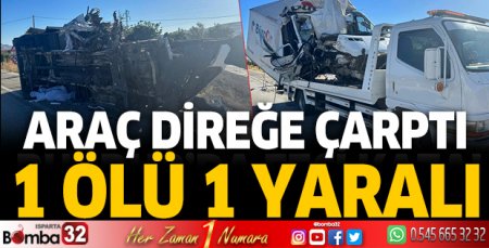 Araç direğe çarptı 1 ölü 1 yaralı