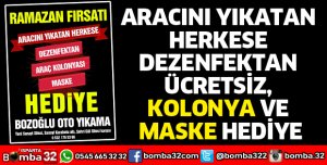 ARACINI YIKATAN HERKESE DEZENFEKTAN ÜCRETSİZ, KOLONYA VE MASKE HEDİYE