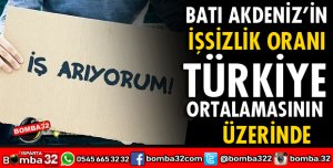 BATI AKDENİZİN İŞSİZLİK ORANI ÜLKE ORTALAMASININ ÜZERİNDE