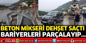 Beton mikseri hafif ticari araca çarptı