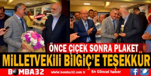 BİLGİÇ'E ÖNCE ÇİÇEK SONRA PLAKET