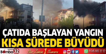 Binanın çatısında başlayan yangın kısa sürede büyüdü 