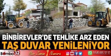 Binbirevler’de tehlike arz eden taş duvar yenileniyor