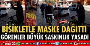 BİSİKLETLE MASKE DAĞITTI