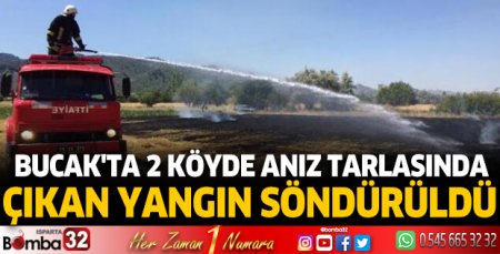Bucak'ta 2 köyde anız tarlasında çıkan yangın söndürüldü