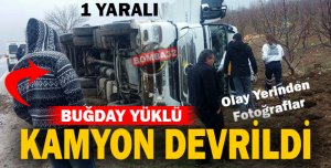 Buğday Yüklü Kamyon Devrildi