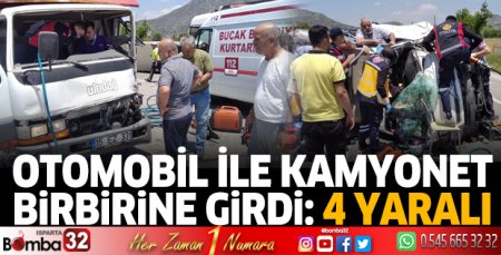Burdur’da otomobil ile kamyonet birbirine girdi 4 kişi yaralandı