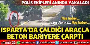 ÇALINTI ARAÇLA BETON BARİYERE ÇARPTI