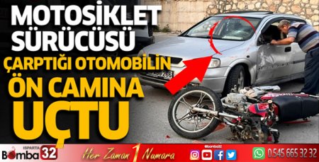 Çarptığı aracın ön camına uçtu