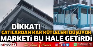Çatılardan kar kütleleri düşüyor