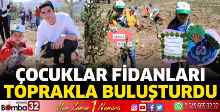 Çocuklar fidanları toprakla buluşturdu