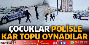 Çocuklar polisle kar topu oynadı