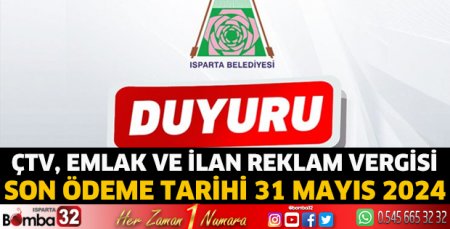 ÇTV, emlak ve ilan reklam vergisi son ödeme tarihi 31 Mayıs 2024