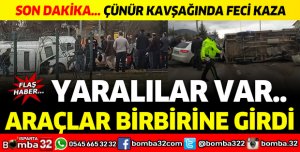 Çünür kavşağında araçlar birbirine girdi: Yaralılar var.. 